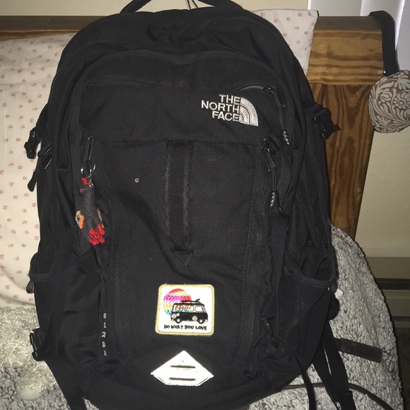 north face backpack with patches